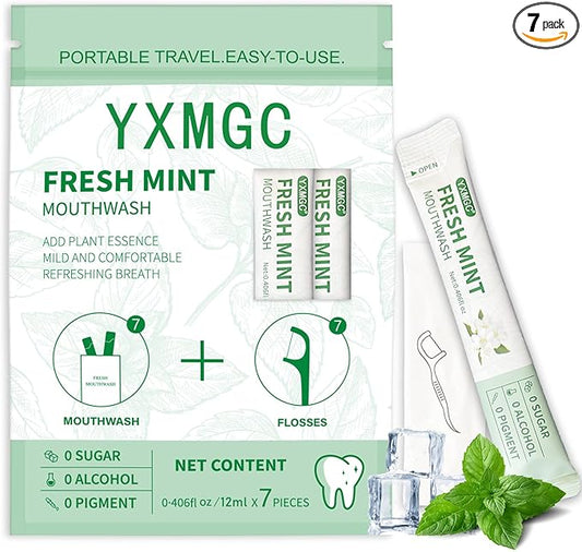 Travel Size Mouthwash Packets – Portable, Fresh Breath Anytime, Eliminates Bad Breath, Sugar-Free, Alcohol-Free, 7 Pack × 0.4 Fl Oz