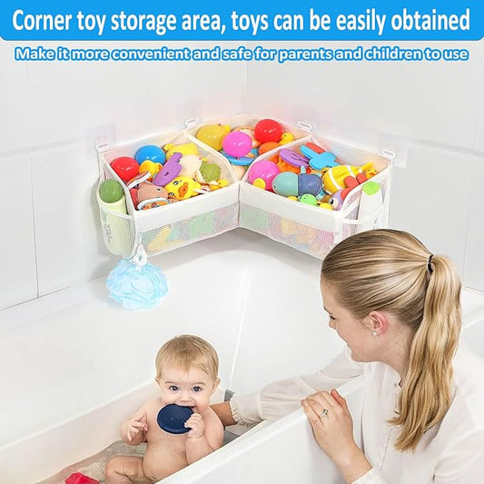 KPH bath toy storage， Say goodbye to the chaos of bath toys -3 compartments for bath toy holders keep your bathtub tidy, and bath toy organizers keep children's bath toys organized!