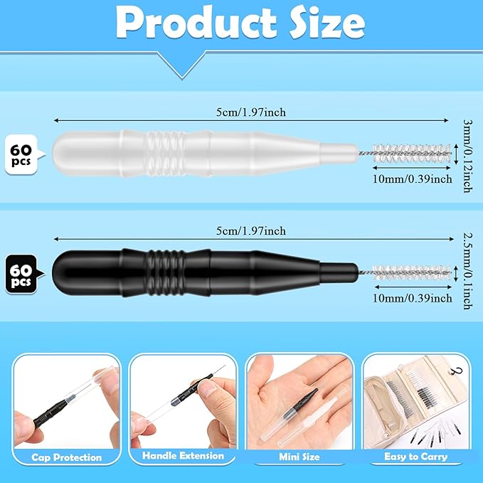 120Pcs Interdental Brushes, 360° Bendable Soft Bristles Braces Flossers Dental Brushes Between Teeth Gum Interdental Brushes for Gum Braces Oral Teeth Cleaning Tool (Black, White)