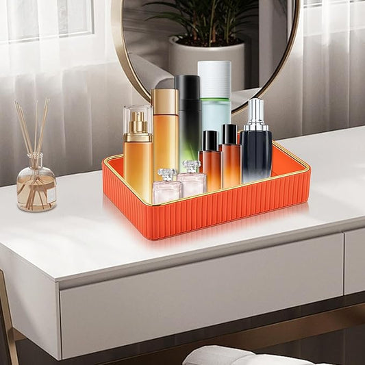 PU Leather Valet Tray,Desk Organizer Tray Nightstand Organizer Trinket Dish Storage Key Bowl Decorative Trays for Phone Wallet Jewelry Watch Bathroom Bedroom Perfume Vanity Trays,Orange
