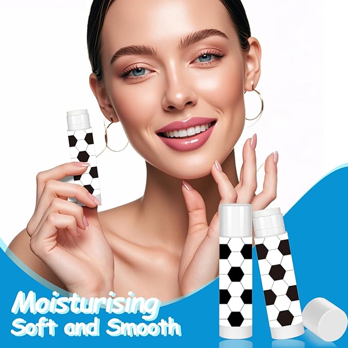 12 Pack Soccer Lip Balm for Soccer Theme Party Bulk Gifts,Beeswax Moisturizing Lip Balm,Vanilla Flavor Plumping Chapstick for Soccer Team Girls kids Men Women Sports Lovers