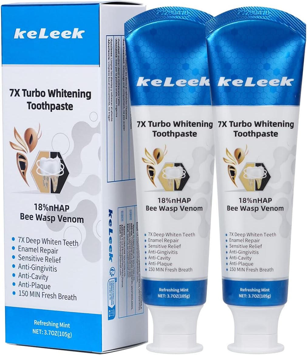 2-Pack 7X Turbo Whitening 18% Nano Hydroxyapatite Bee Wasp Venom Toothpaste for Remineralizing Enamel Repair,Sensitive Relief,Anti-Gingivitis,Anti-Cavity,Anti-Plaque -150 MIN Fresh Breath