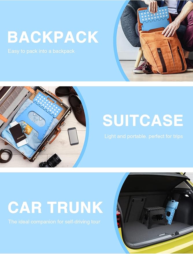 Dyforce Folding Step Stool 11 Inch, Durable Kids Step Stool, Heavy Duty Step Stools for Adults, Compact Foot Stools, Light-Weight Toddler Step Stools for Kitchen, Bathroom, Holds Up to 300 lbs (Blue)