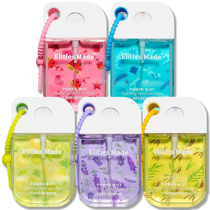Hand Sanitizer Spray, 5Pack Spray Hand Sanitizer Travel Size With Keychain, Hydrating for Kids Christmas Gifts,1.35FL.OZ(Watermelon,Lemon,Lavender,Vanilla,Ocean