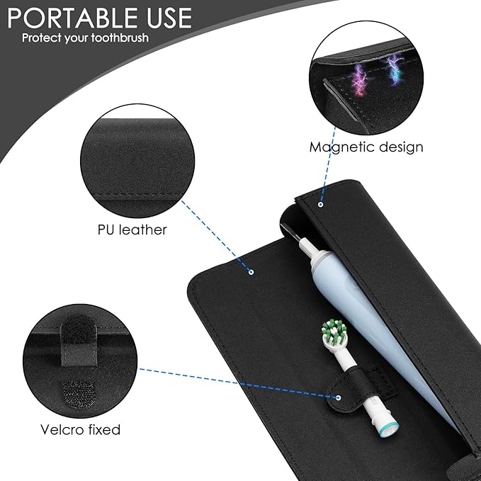 Travel Electric Toothbrush Case, Portable Containers Toothbrush Holder Storage Box, PU Toothbrush Travel Case Compatible with Oral-b Pro 1500 8000, Philips 4100, 5100 6100, 9900 (Black leather 2Pack)