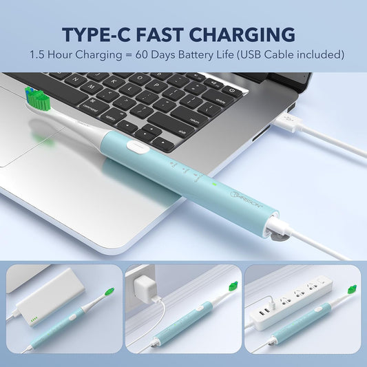 ARISSON Sonic Electric Toothbrush for Adults and Kids, 40,000 VPM Power Toothbrush, 1.5H Fast Charge Ultrasonic Electric Toothbrushes with 2 Minutes Smart Timer, White on Jet Stream