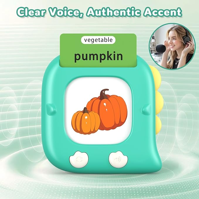 Kidzdo Dinosaur Talking Flashcards with 254 Words, Birthday Gifts for 2 3 4 5 6 Years Old Boys and Girls, Educational ABCs Learning Toy, Pocket Speech Language Therapy Toys for Autism Kids 1-6, Green