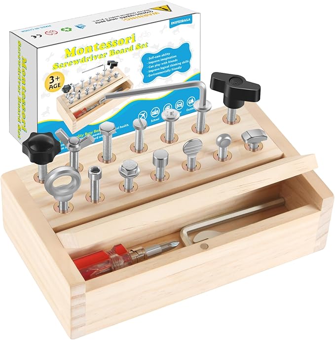 Kids Tool Set,Montessori Toys for 3 4 5 Year Old,Montessori Screwdriver Board Set,Sensory Preschool Learning for Toddler Travel,Fine Motor Skills - STEM Toys