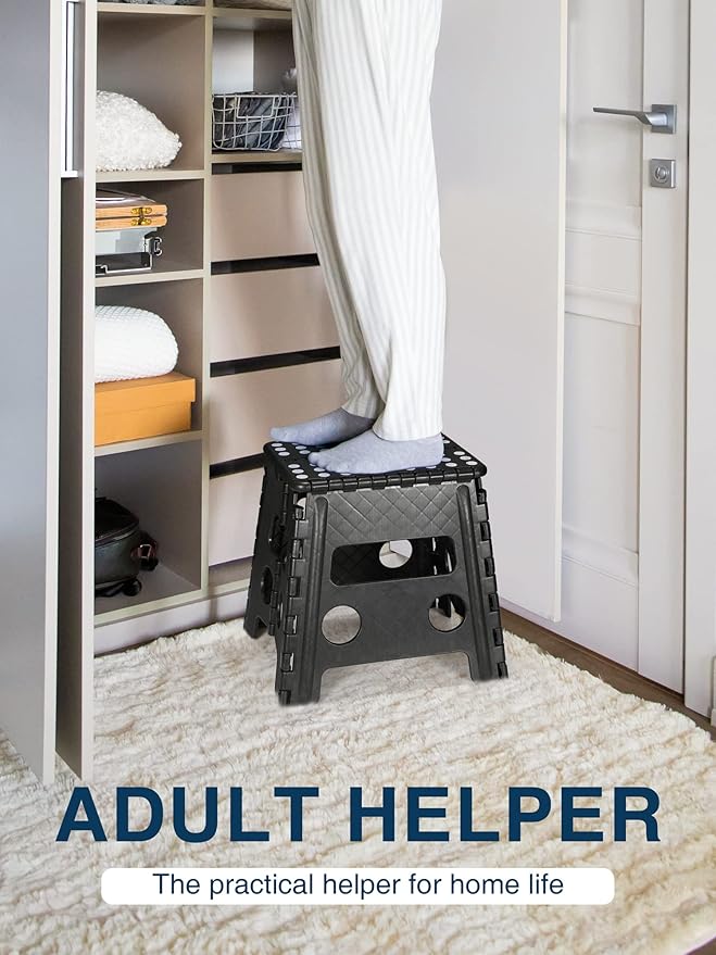 Dyforce Folding Step Stool 13", Heavy Duty Step Stools for Adults and Kids, Compact Foot Stools, Light-Weight Toddler Foldable Step Stool for Kitchen, Bathroom, Holds Up to 300 lbs (Black)