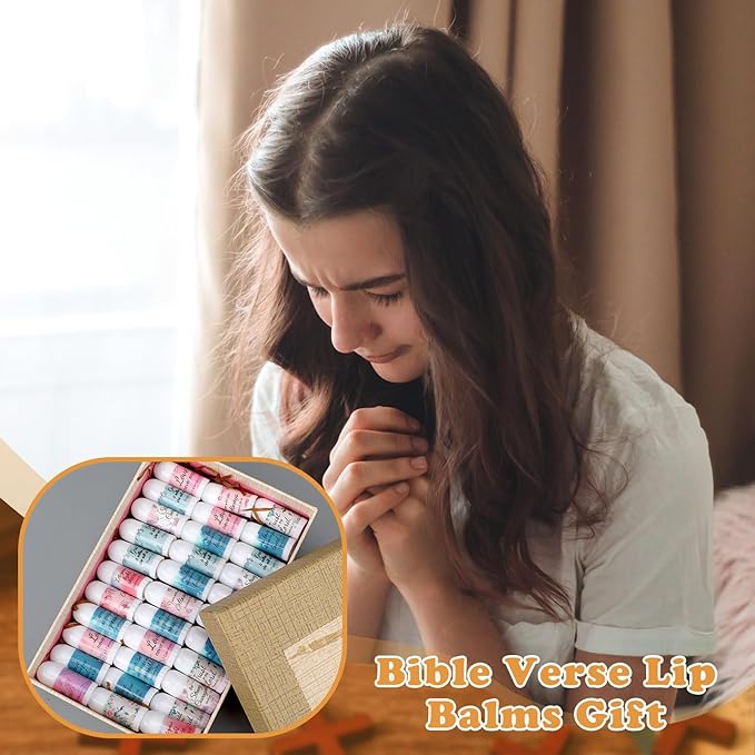 72 Pcs Christian Mini Lip Balm Bulk Gift, 8 Flavors, Moisturizing for All Skin Types, Gift for Operation Christmas, Christian Charity Donation Supplies