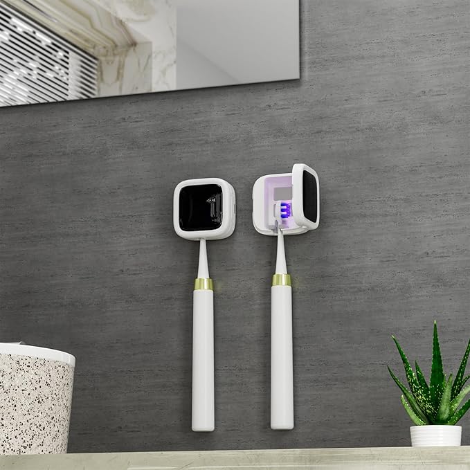 UV-C Toothbrush Sanitizer and Holder, Portable Toothbrush Case Magnetic Mounting, Rechargeable Toothbrush Cover for Any Toothbrush Head, Tooth Brush Cover Cap for Home & Travel (White)