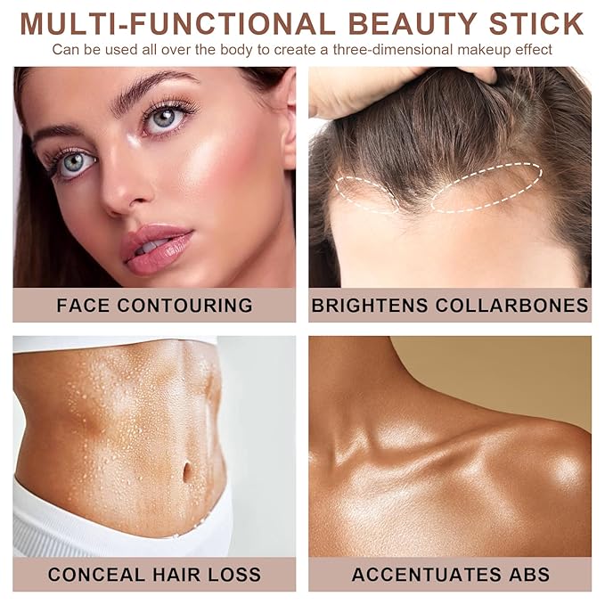 3-in-1 Cream Contour Stick Set - Blush, Bronzer & Highlighter for Cheek Sculpting - Long Lasting, Waterproof - Light (1+3+4)