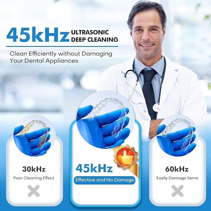 Ultrasonic Retainer Cleaner Machine, 45kHz Ultrasonic Dentures Cleaner for Night Guards, Braces, Aligner, Toothbrush, Jewelry and More, 200ML Capacity, Black
