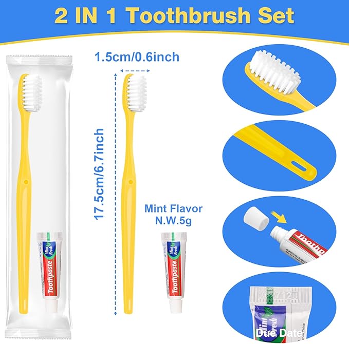 Disposable Toothbrushes with Toothpaste 300 Pack, Travel Size Toothbrush and Toothpaste Set, Bulk Tooth Brush Tooth Paste Kit, Individually Wrapped Travel Toiletries for Homeless, Hotel