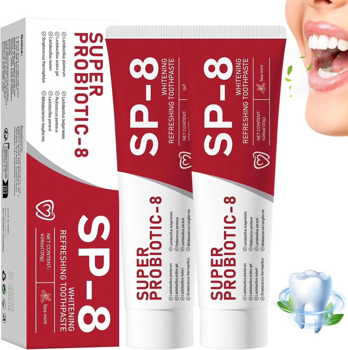 2Pcs Sp-8 Probiotics Whitening Toothpaste Upgraded, New Version Fluoride-Free & Probiotic-Infused Formula, Ultra Fresh Mint for Deep Cleaning & Long-Lasting Fresh