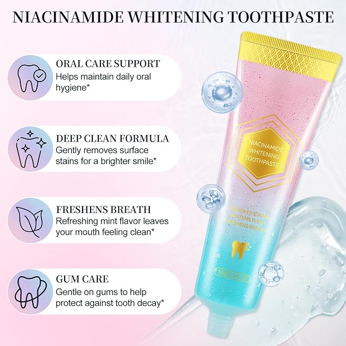 Niacinamide Whitening Toothpaste,100g Niacinamide Toothpaste to Fresh Breath, Sensitive Teeth Safe, Stain Removal & Gum Care for Coffee/Tea/Smokers (200 G)