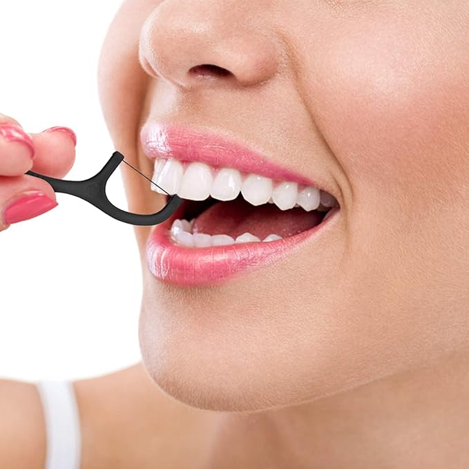 Natural Dental Floss Picks High Toughness Charcoal Toothpicks Sticks-Vegan,Eco-Friendly Sustainable Flossers for Teeth Cleaning (200 Count)