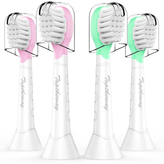 Toptheway Kids Toothbrush Heads for Philips Sonicare: Compact Brush Heads for Kids 3-7 Years, Pink and Green, 4 Pack