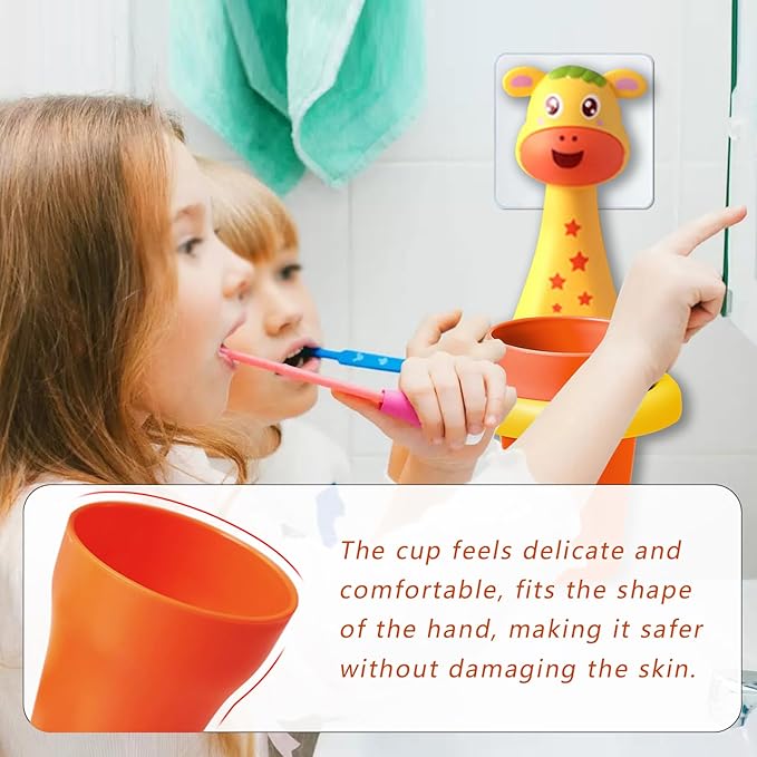 Kids Toothbrushes Holder Animal Tooth Cup Holder,Mouthwash Cup Rack for Children,Wall Mounted Sucker Toothpaste Storage Set Cute Household Toothpaste Rack No Punching Shelf Bracket with Cup (Fawn)