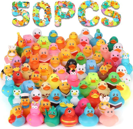 50 Pack Rubber Ducks for Kids Bath Toys and Jeep Ducks for Ducking, Rubber Ducks in Bulk for Kids, Baby Showers Accessories, Birthday Gifts and Summer Pool Party