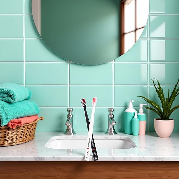 2Pcs Toothbrushes Black and White Heart Shaped Couple toothbrushes eco Friendly Nano toothbrushes Dental Care Brush Manual Firm Bristles, Toothbrush Advanced Design Toothbrushe,Oral Care