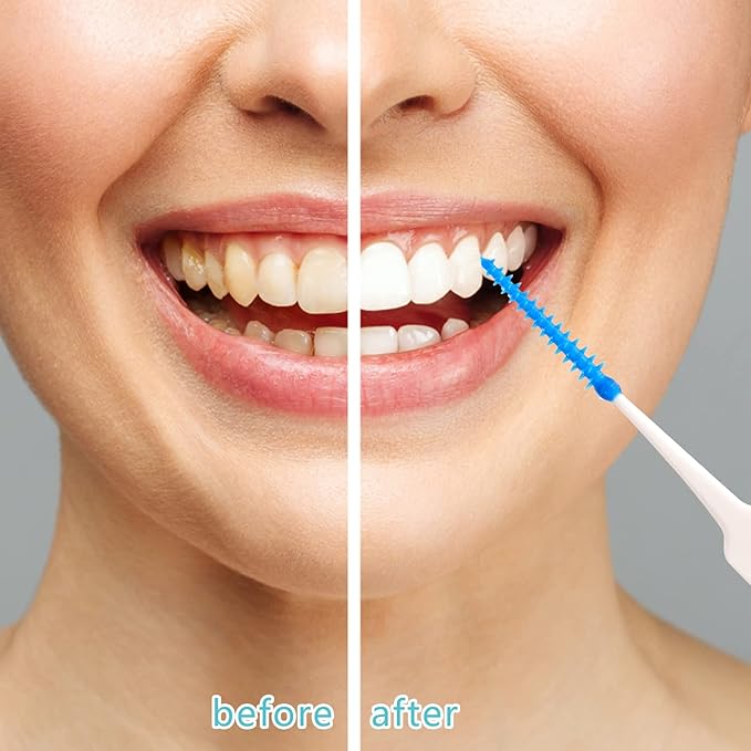 350 Pieces Interdental Brushes, Silicone Dental Floss Picks with Case Dental Brushes Dental Picks Blue Tooth Floss Picks for Teeth Cleaning