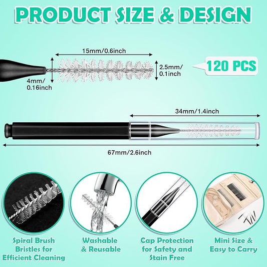 320-Piece Interdental Brush Set, Soft & Flexible Floss Picks for Braces, Orthodontic Care, Teeth Cleaning, 120 Black Spiral Brushes 200 Green Picks, Reusable Oral Care Essentials