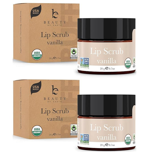 USDA Organic Lip Scrub Vanilla - USA Made with Natural Ingredients, Moisturizing Scrub Exfoliator for Dry Lips, Lip Sugar Scrubber Exfoliator for Smooth Lips, Small Beauty Gifts