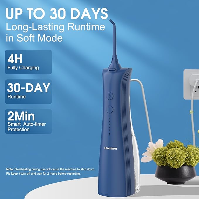 Leominor Water Flosser - 5 Modes Cordless Portable Oral Irrigator, IPX7 Waterproof, Rechargeable Teeth Cleaner Professional Flossing Cleaning Pick for Home Travel (D Blue)
