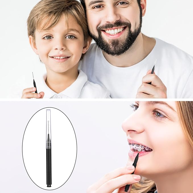 Patelai 100 Pieces Braces Brush for Cleaner Interdental Brush Toothpick Dental Tooth Flossing Head Oral Dental Hygiene Flosser Toothpick Cleaners Tooth Cleaning Tool (Black)