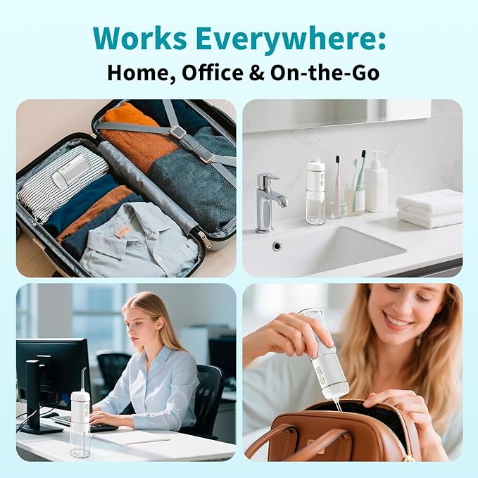 Hibbent 2 Pack Portable Cordless Water Flosser, Mini Oral Irrigator with 3 Modes & 4 Jet Tips, IPX7 Waterproof Rechargeable Travel Electric Dental Flosser for Braces Care, Sensitive Teeth, Orthodontic