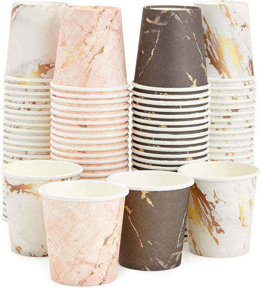 Sparkle and Bash 100 Pack 4 Oz Mini Disposable Paper Cups - Marble Disposable Party Cup for Espresso, Mouthwash, Tea, Coffee, Versatile Espresso Cups