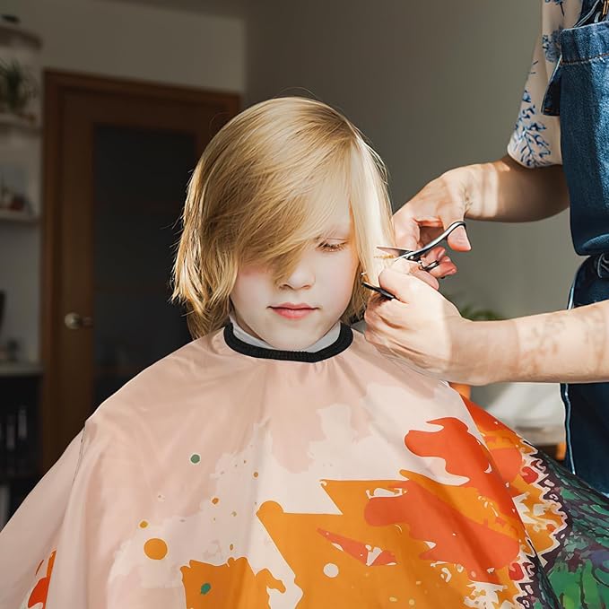 FEBSNOW Kids Hair Cutting Cape,Professional Kids Barber Cape and Neck Duster Brush Cartoon Hairdresser Apron with Adjustable Closure for Children Salon Barber Supplies for Kids & Adults 55x39 Inches