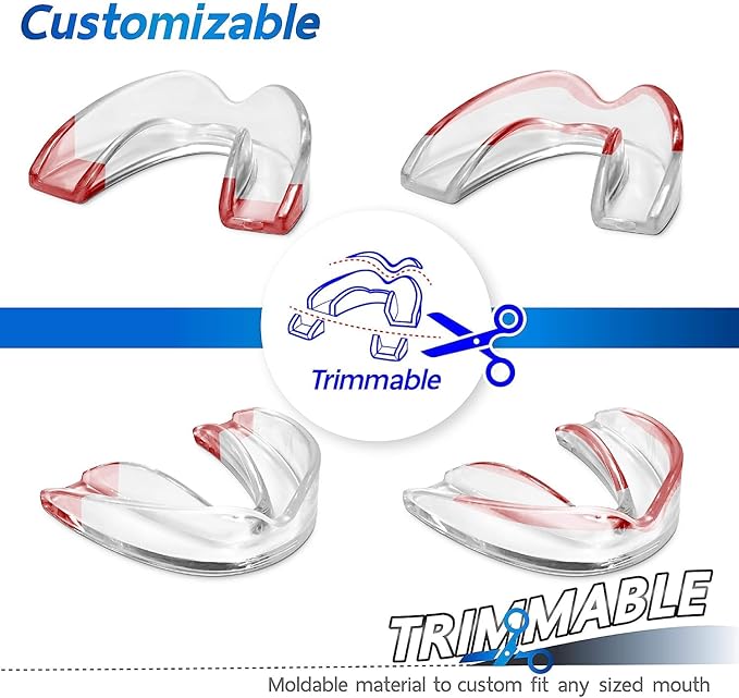 Mouthguard - One Size Fits All Premium Set of 6 BPA Free Moldable, Customizable and Trimmable Medical Grade Mouth Guard for Grinding Teeth Clenching Bruxism, Sport Athletic, Whitening Tray