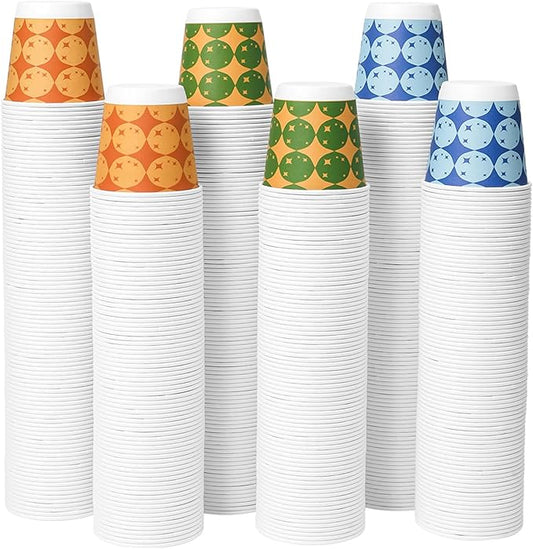 Tamone 600 Pack 3 oz Bathroom Cups, Small Paper Cups, Balloon Design Disposable Cups, Blue, Green, Orange, Mouthwash Cups for Party, Picnic, BBQ, Travel, Home and Event