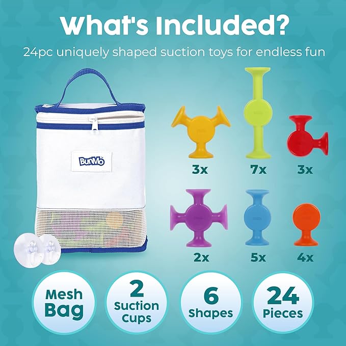 BUNMO Stocking Stuffers for Kids - Toddler Suction Bath Toys - Connect, Build, Create - Toddler Stocking Stuffers - Fine Motor Skills - Stimulating Sensory Fun - Original 24 Pack