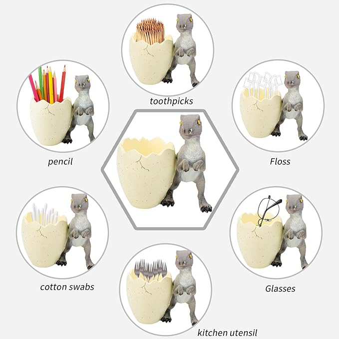 FlidRunest Dinosaur Kids Toothbrush Holder Tooth Brush Organizer for Bathroom - Sturdy Resin Dino Tooth Brush Holder - Easy to Clean - Dinosaur Bathroom Decor for Birthday, Children's Day-Grey