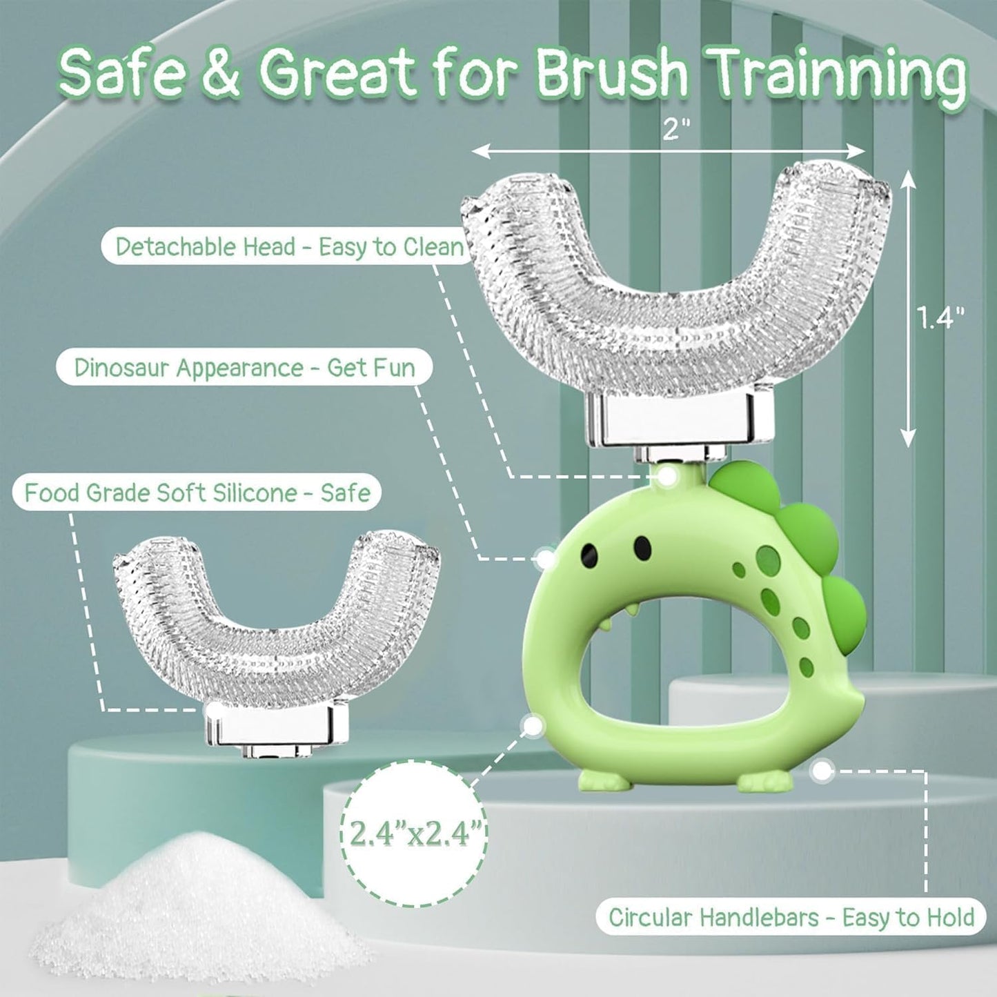 U Shaped Toothbrush - for Kids, Manual Whole Mouth Toddler Toothbrush Age 2-4 5 6 & up,Food Grade Soft Silicone Brush, 360° Oral Teeth Cleaning, Good for Dental Health, 2 Green
