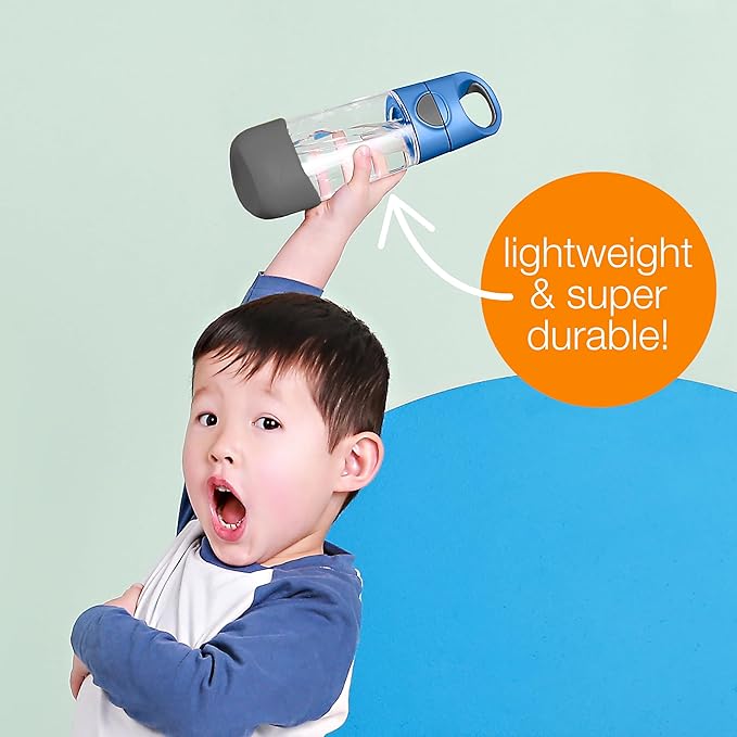 b.box 15oz Tritan Kids Water Bottle – Toddler Drink Bottle with Straw for School, Daycare, Travel w/Easy-Grip Triangular Design, Leak Proof Lid & Handle, BPA Free, Dishwasher Safe (Lemon Sherbet)