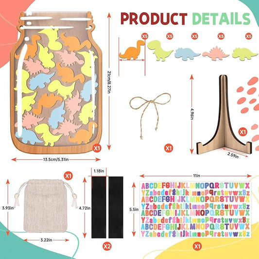 Little Dinosaur Reward Jars for Kids-Magnetic Reward System with Colorful Letter Stickers,Behavior Classroom Incentive Jar for Teachers Parents (Mason Jar with Stars, Kids Motivational Tool)