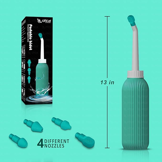 Upside Down Peri Bottle for Postpartum Care, Portable Bidet for Perineal Cleansing, 500ml Capacity,4 Nozzle Tips ,Angled Nozzle, Travel-Friendly, Handheld Washer for New Moms, Unisex