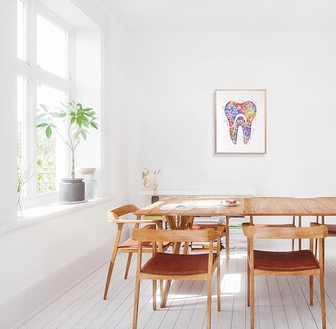 Dignovel Studios 11X14 Unframed Tooth Floral Watercolor Art Print Poster Medical Surgeon Dental Clinic Dentist Office Wall Hanging Decor DN884