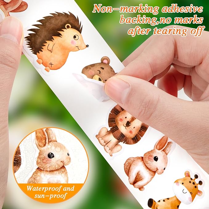 1200 Pcs Animal Stickers for Kids 2 Roll Nature Stickers Cute Roll Sticker Bulk for Teacher Reward School Supplies Incentives (16 Styles)