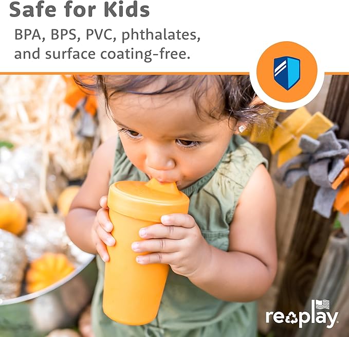 Re-Play Spill-Proof Sippy Cups - Reusable 10 Oz Set of 4, Dishwasher & Microwave Safe, Made in USA, Preschool