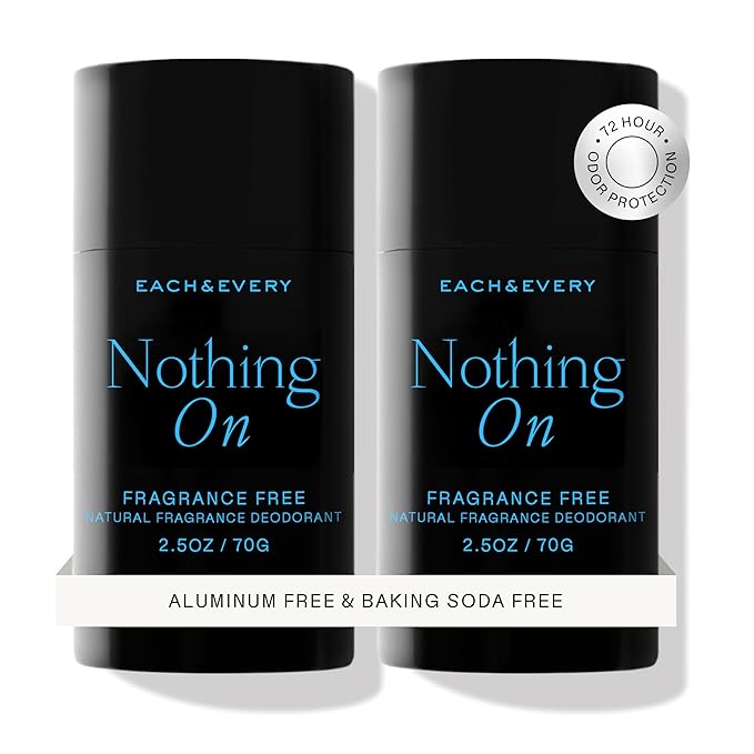 Each & Every Aluminum Free Deodorant for Men & Women, Unscented - Fragrance-Free All Natural Deodorant for Sensitive Skin, EWG Verified - Clean, Baking Soda-Free, Plant-Based Fragrance - 2.5oz, 2 Pack