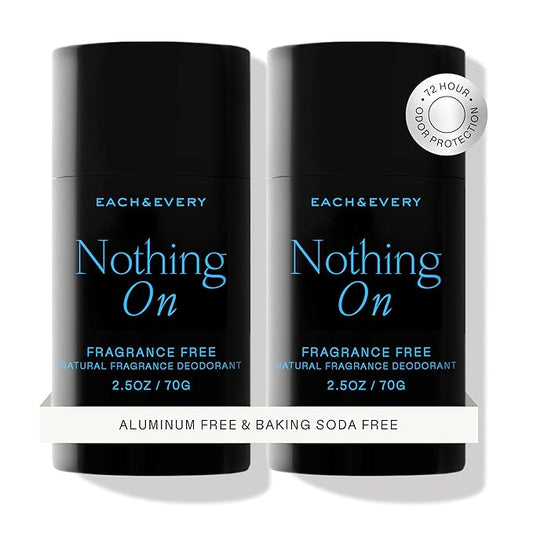 Each & Every Aluminum Free Deodorant for Men & Women, Unscented - Fragrance-Free All Natural Deodorant for Sensitive Skin, EWG Verified - Clean, Baking Soda-Free, Plant-Based Fragrance - 2.5oz, 2 Pack