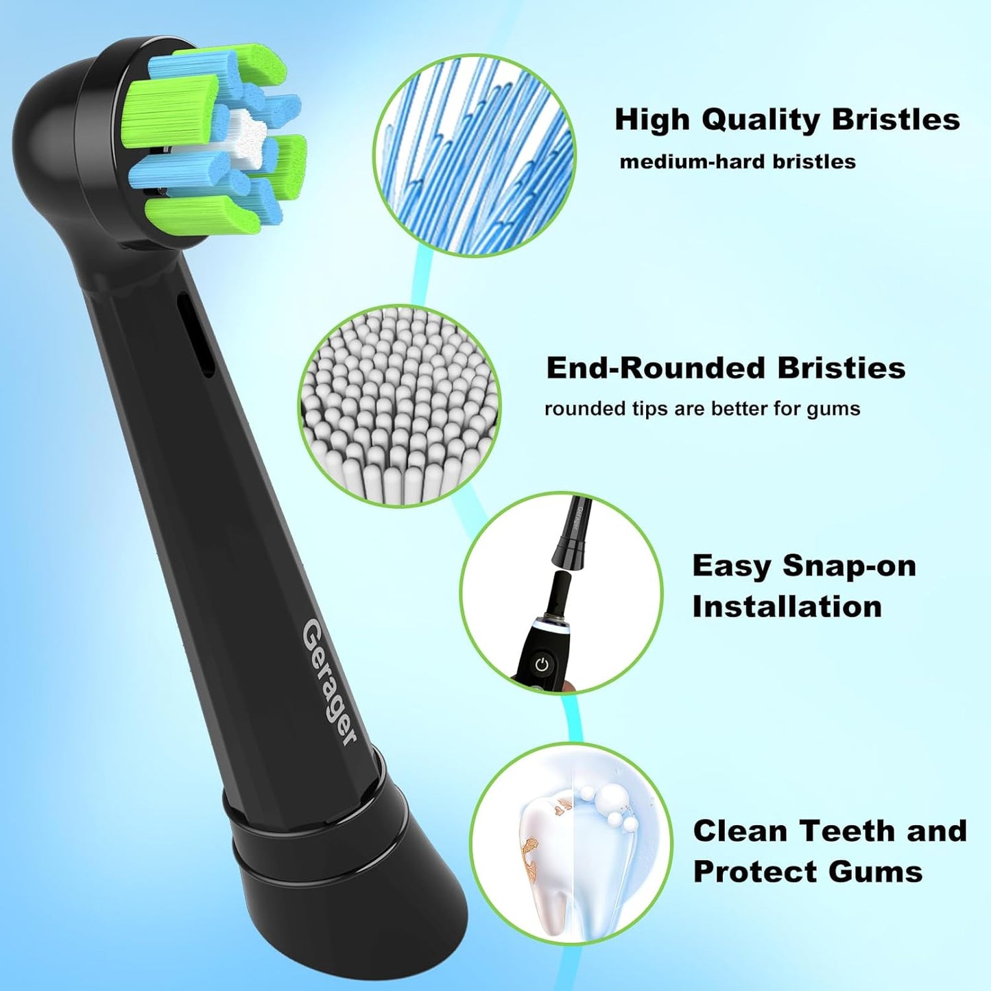 8 Pack Toothbrush Replacement Heads Compatible with Oral B iO, Toothbrush Heads Compatible with Oral B iO 3 4 5 6 7 8 9 10 Series Electric Toothbrushes, Black/White