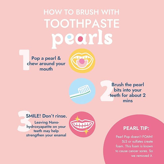 Toothpaste Pearls, Chewy Fluoride Free Toothpaste for Kids, Stocking Stuffer, Made with Nano Hydroxyapatite & Xylitol, Foam Free, Mess-Free Travel Tooth Paste, Mint Kiss, 65ct