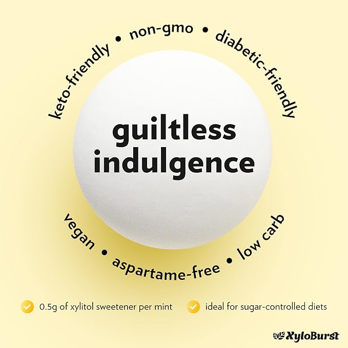 XyloBurst - Xylitol Mints | Sugar Free Breath for Oral Health | Gluten Free, Vegan, Keto Friendly | Aspartame Free Mint | Lemon | 200 Count Jar, 3-Pack