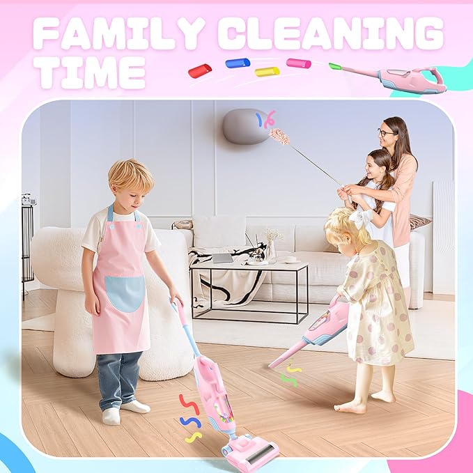 SMILESSKIDDO Kids Vacuum That Really Works - Toddler Toy Vacuum with 2 Nozzles & 5 Cleaning Set Accessories, Sound and Ball Popping Action, Pretend Play Housekeeping Toys Gifts for Girls & Boys